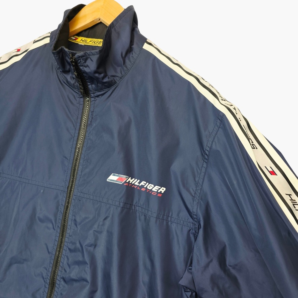 Vintage Tommy Hilfiger Athletics Windbreaker Jacket Navy Blue Mens S Logo Tape - Picture 3 of 9